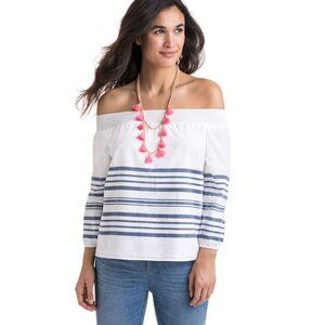  NWT Vineyard Vines Breaker Stripe Off‑The‑Shoulder Top White/Navy Size XS